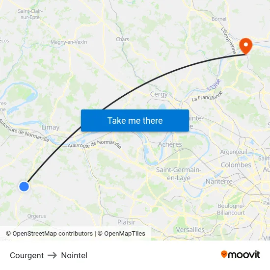 Courgent to Nointel map