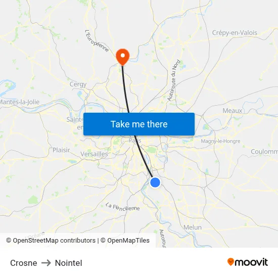 Crosne to Nointel map