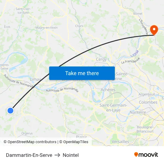 Dammartin-En-Serve to Nointel map