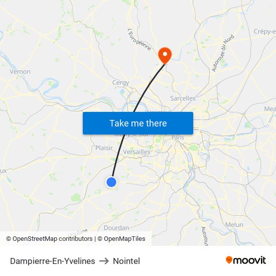 Dampierre-En-Yvelines to Nointel map