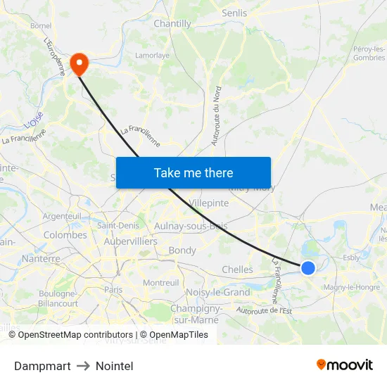 Dampmart to Nointel map