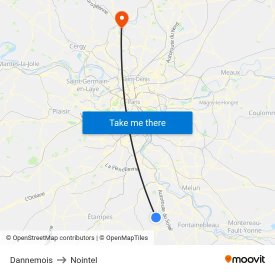 Dannemois to Nointel map