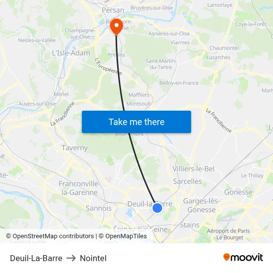 Deuil-La-Barre to Nointel map