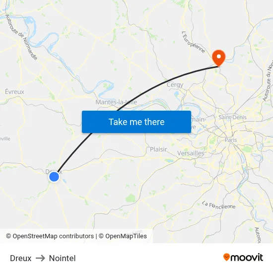 Dreux to Nointel map