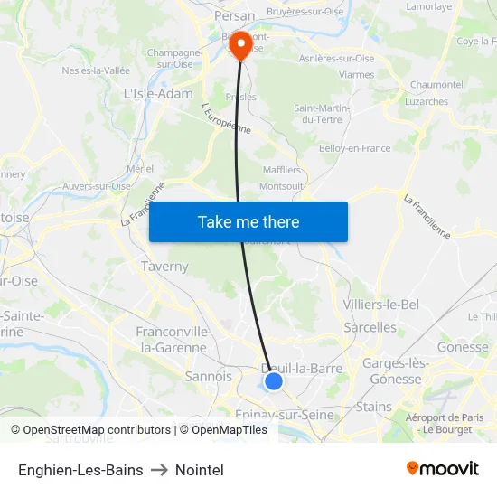 Enghien-Les-Bains to Nointel map