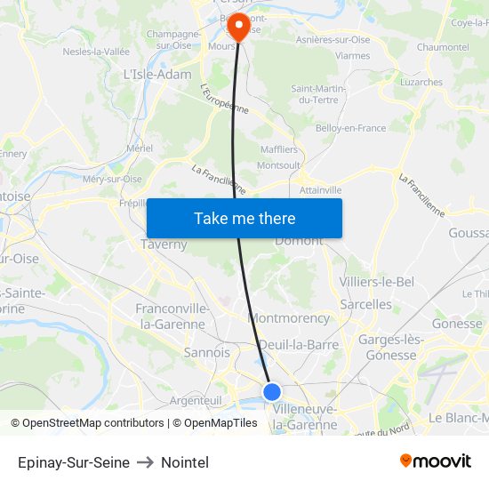 Epinay-Sur-Seine to Nointel map