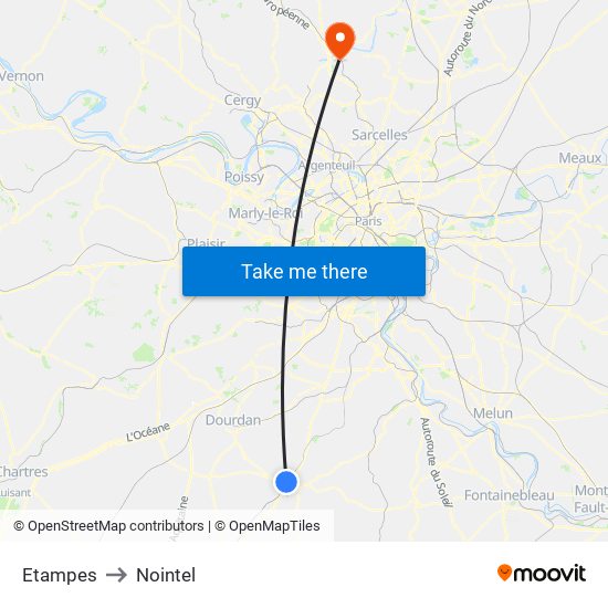 Etampes to Nointel map