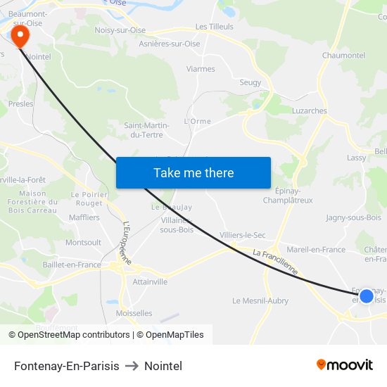Fontenay-En-Parisis to Nointel map