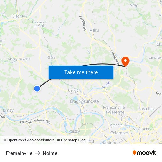 Fremainville to Nointel map