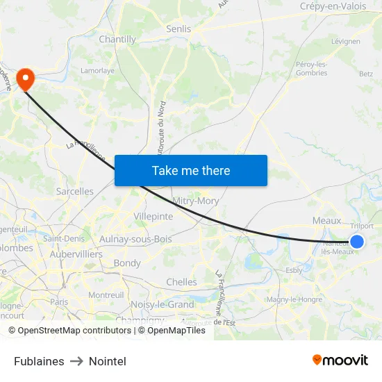 Fublaines to Nointel map