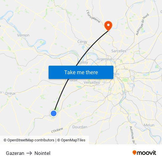 Gazeran to Nointel map