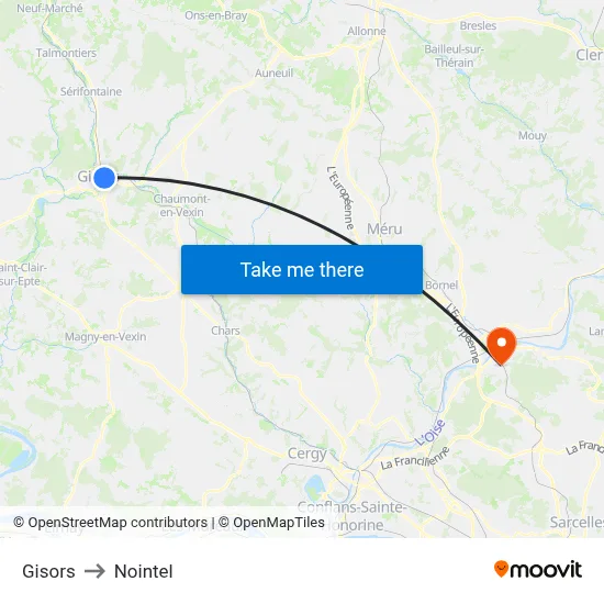 Gisors to Nointel map