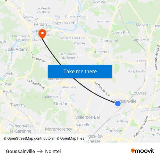 Goussainville to Nointel map