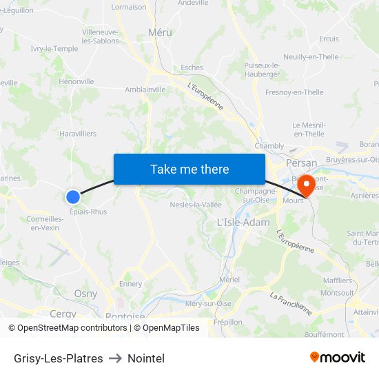 Grisy-Les-Platres to Nointel map