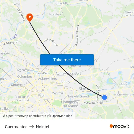 Guermantes to Nointel map