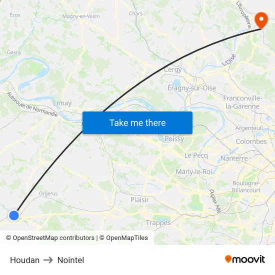 Houdan to Nointel map