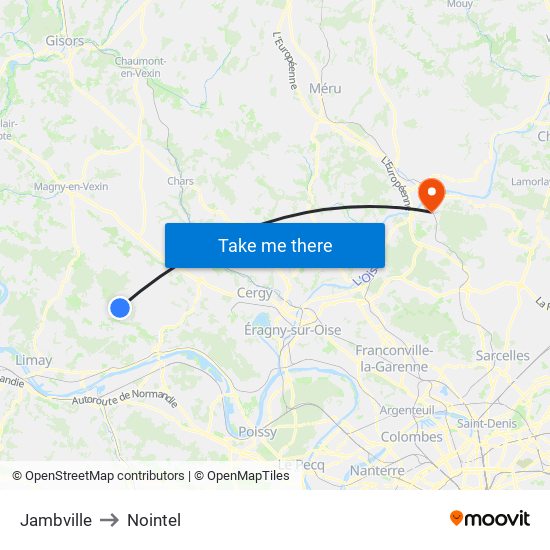 Jambville to Nointel map