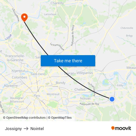 Jossigny to Nointel map