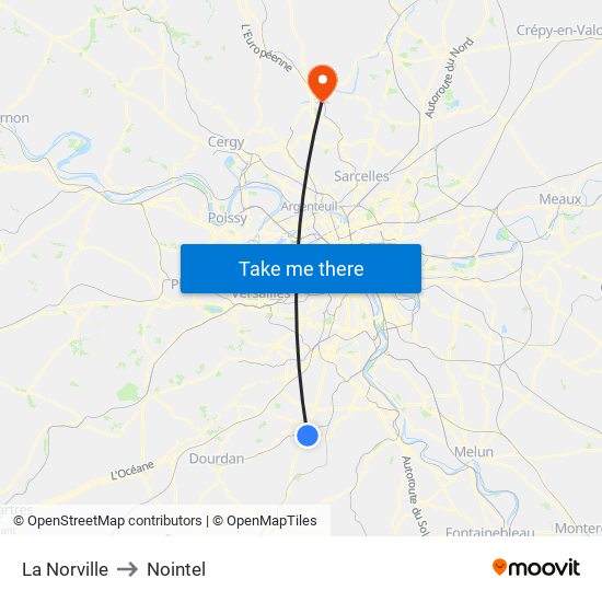 La Norville to Nointel map