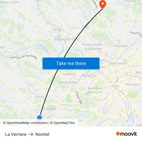 La Verriere to Nointel map