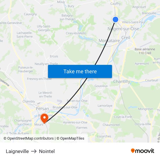 Laigneville to Nointel map