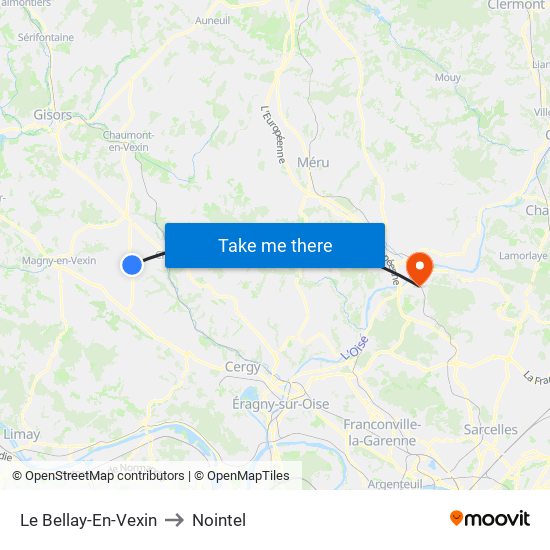 Le Bellay-En-Vexin to Nointel map