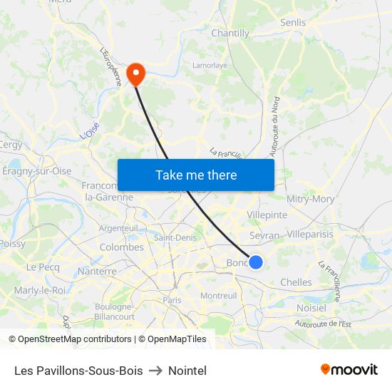 Les Pavillons-Sous-Bois to Nointel map