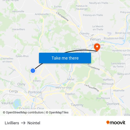 Livilliers to Nointel map