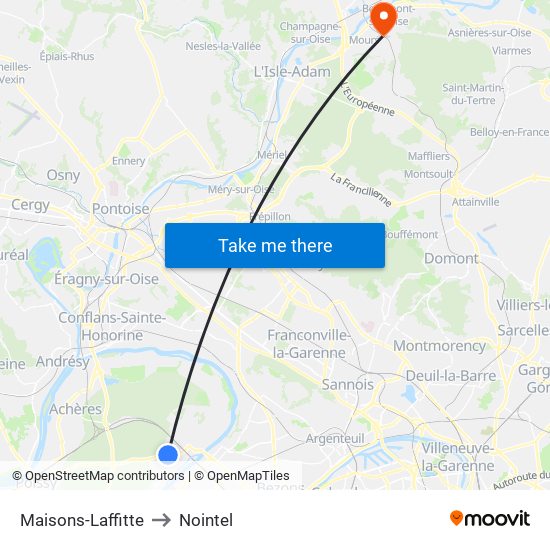 Maisons-Laffitte to Nointel map