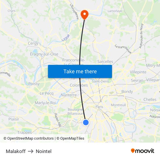 Malakoff to Nointel map
