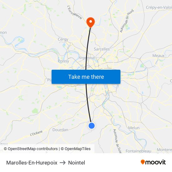 Marolles-En-Hurepoix to Nointel map