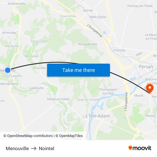 Menouville to Nointel map