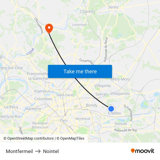 Montfermeil to Nointel map