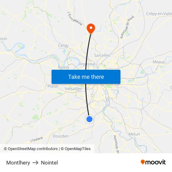 Montlhery to Nointel map