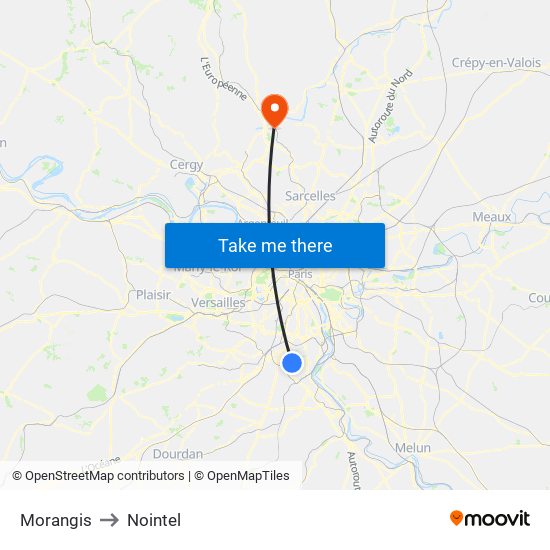 Morangis to Nointel map
