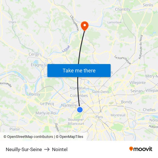 Neuilly-Sur-Seine to Nointel map