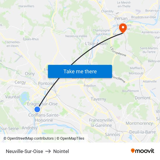 Neuville-Sur-Oise to Nointel map
