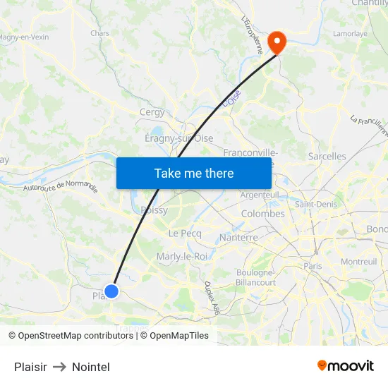 Plaisir to Nointel map