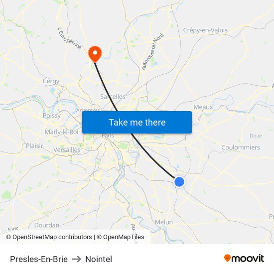 Presles-En-Brie to Nointel map