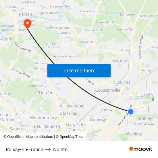 Roissy-En-France to Nointel map