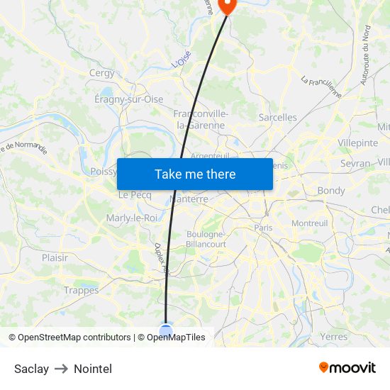 Saclay to Nointel map