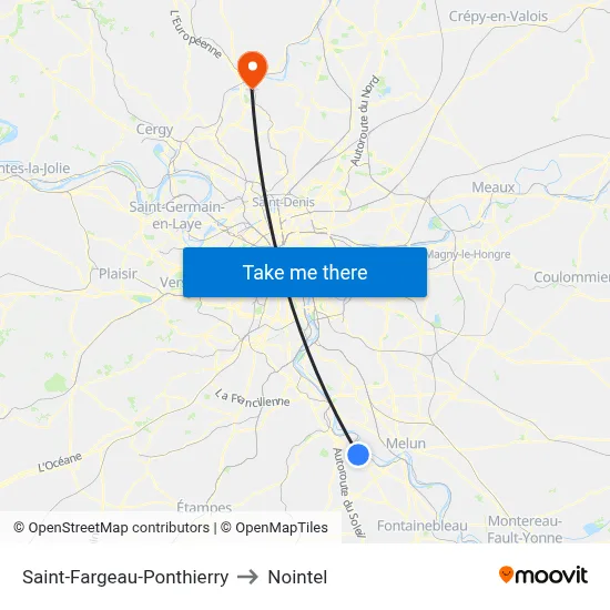 Saint-Fargeau-Ponthierry to Nointel map