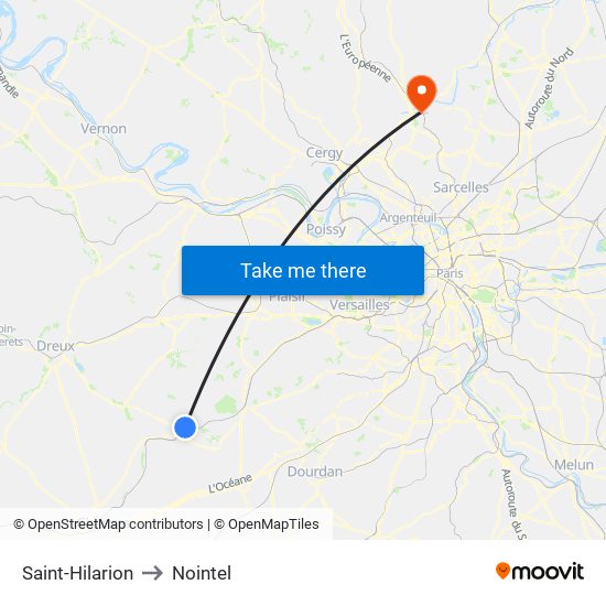 Saint-Hilarion to Nointel map