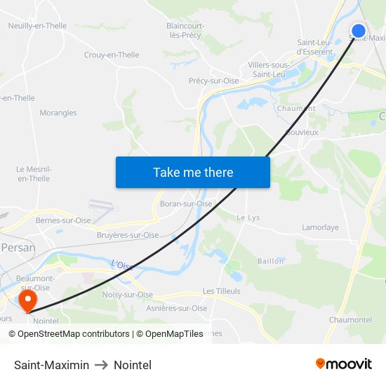 Saint-Maximin to Nointel map