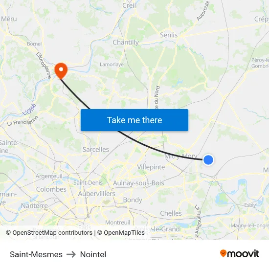 Saint-Mesmes to Nointel map