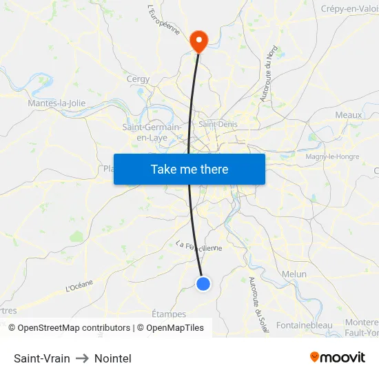 Saint-Vrain to Nointel map