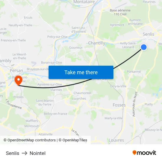 Senlis to Nointel map