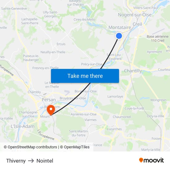Thiverny to Nointel map