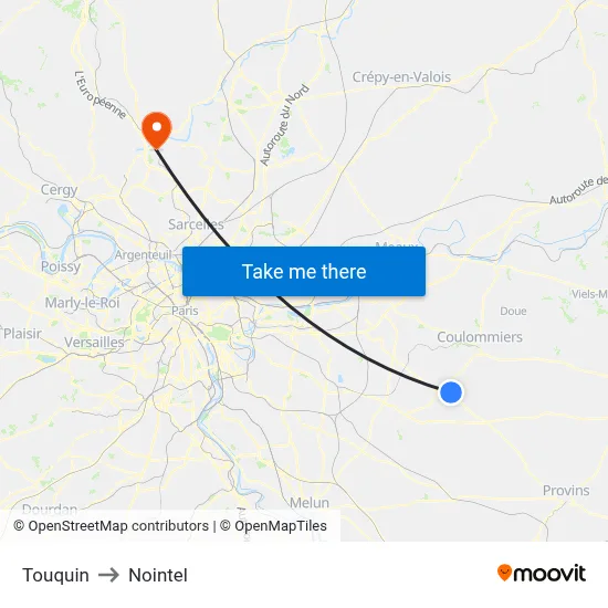 Touquin to Nointel map