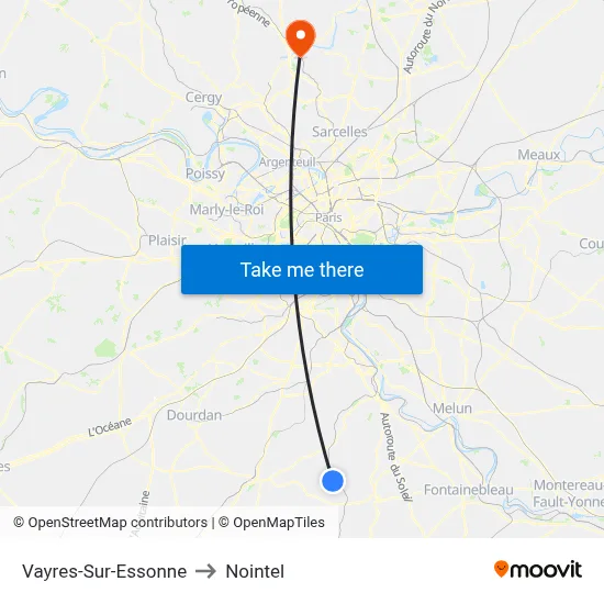 Vayres-Sur-Essonne to Nointel map